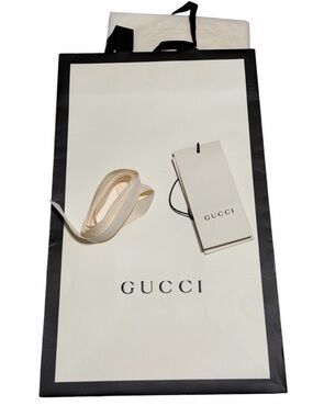 Gucci Paper Shopping Bag White Black Gift Bag Designer Packaging Medium w/Ribbon